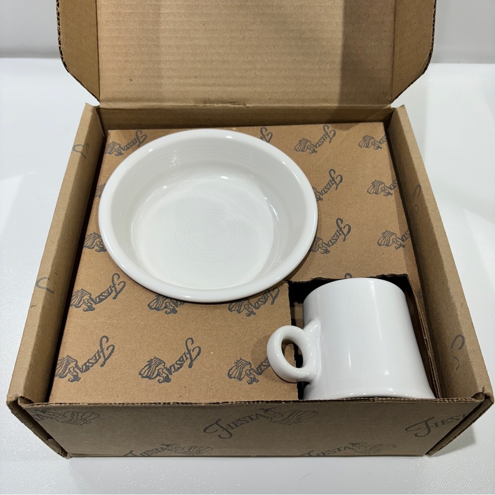 Fiesta Ware White Place Table Setting Coffee Mug Bowl Plate Dinner NWB